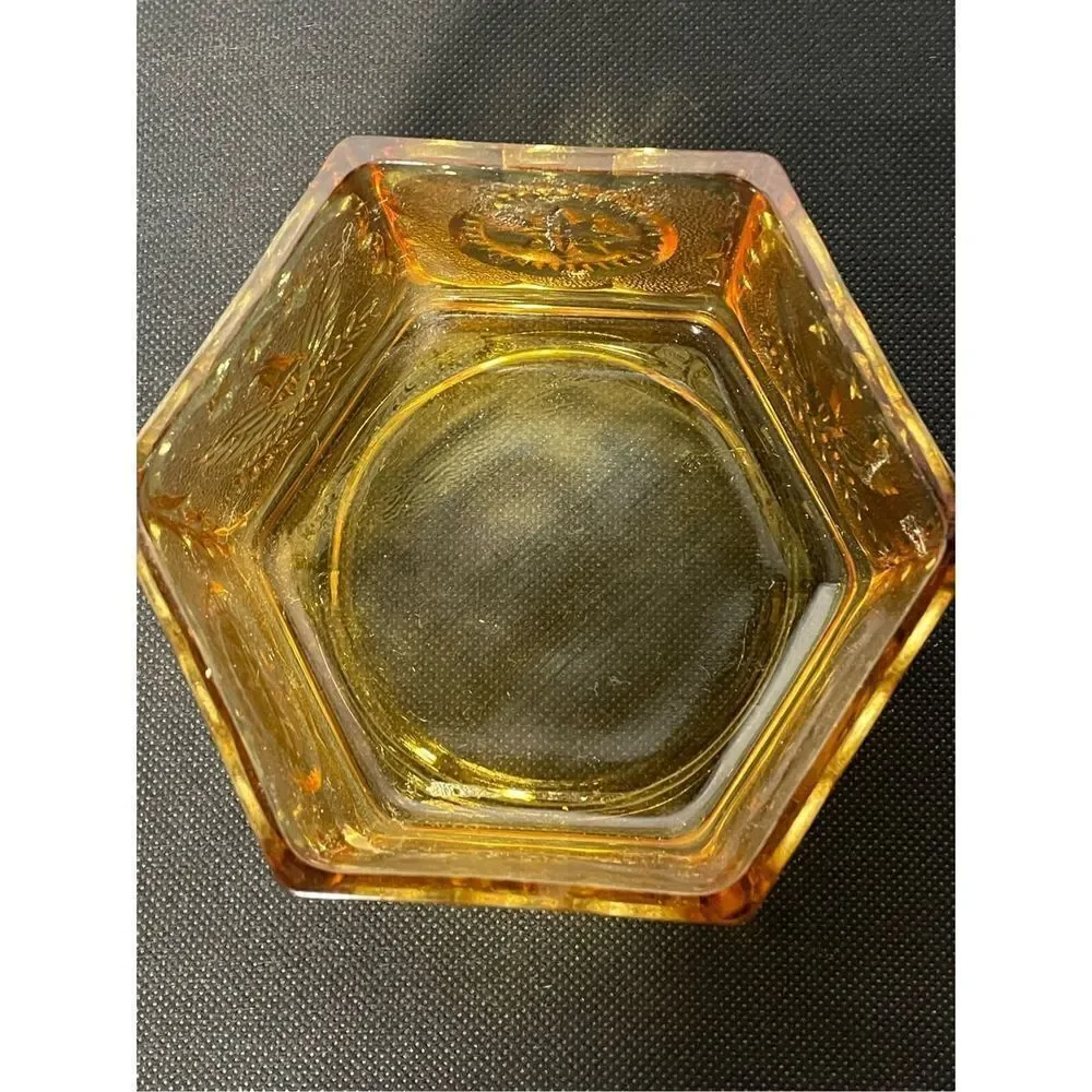 Hexagonal amber glass candy dish